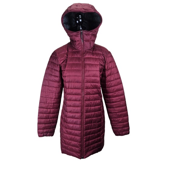 Alpine Design Womens Puffer Coat Small Quilted Hooded Jacket Maroon Packable Ski - Picture 1 of 7